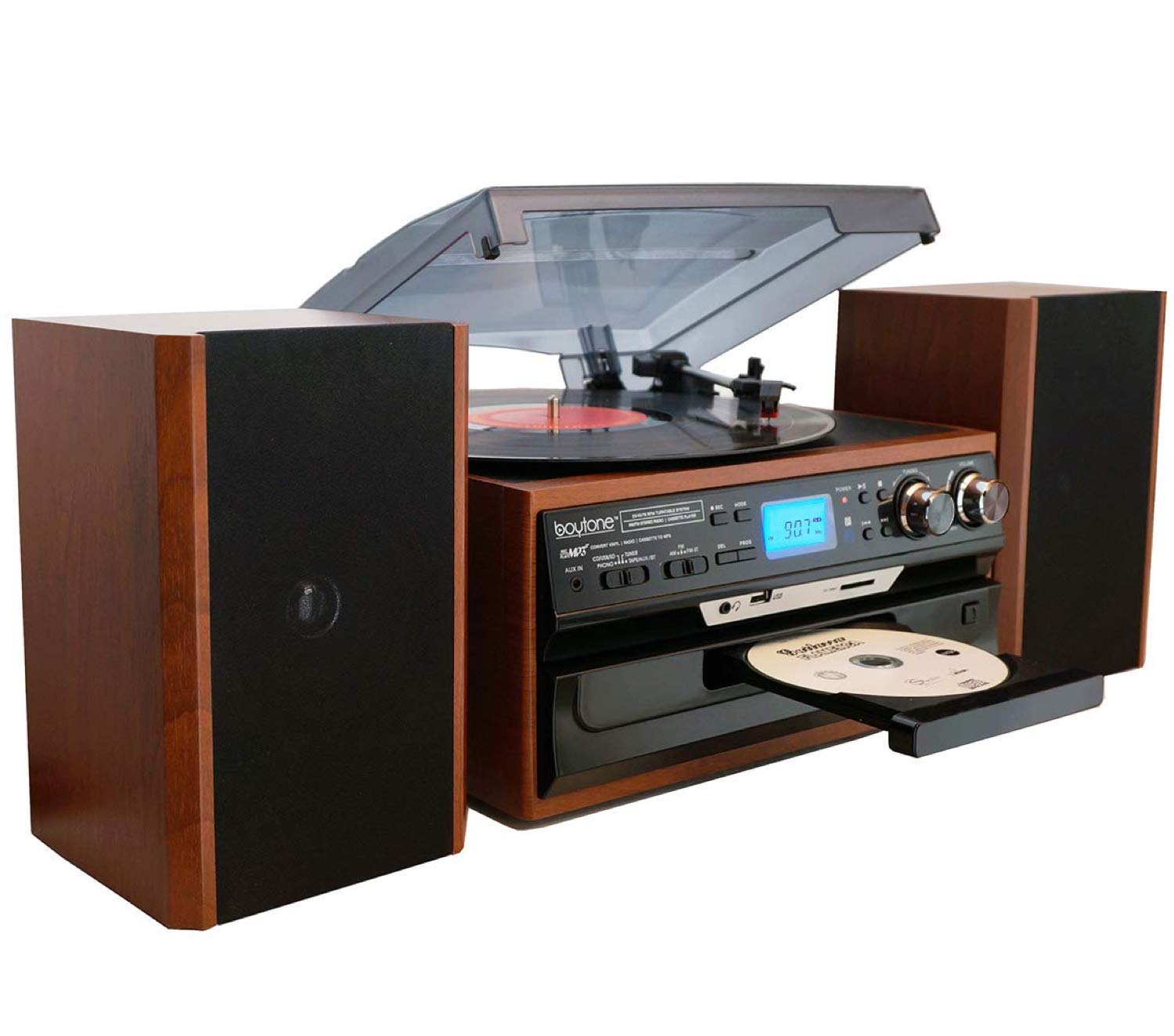 Boytone BT-24MB Bluetooth Classic Style Record Player Turntable with AM/FM Radio, CD/Cassette Player