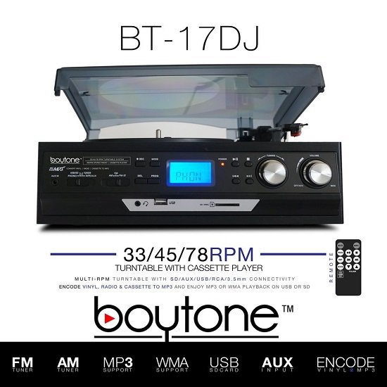 BOYTONE BT-17DJS-C 3-Speed Turntable 2 Built in Speakers Digital LCD Displa