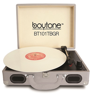 Boytone BT-101TBGR Turntable Portable Suitcase Style Belt-Drive 3-speed with FM Radi