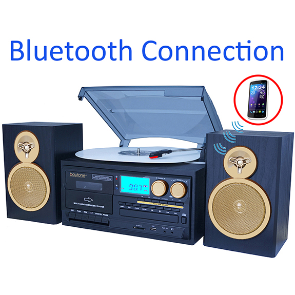 Boytone BT-28SPG 3-Speed Bluetooth Turntable System, Front Loading CD/MP3/Cassette P