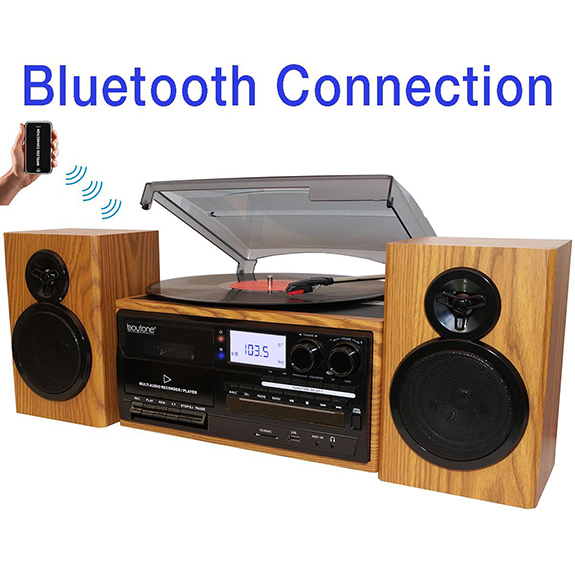 Boytone BT-28SPW, Bluetooth Classic Style Record Player Turntable with AM/FM Radio,