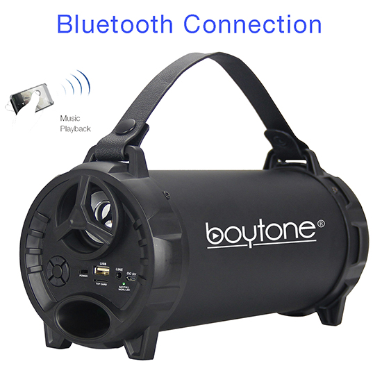 Boytone BT-40BK Portable Bluetooth Indoor/Outdoor Speaker 2.1 Hi-Fi Cylinder Loud Speaker with Built-in 2x3 Sub