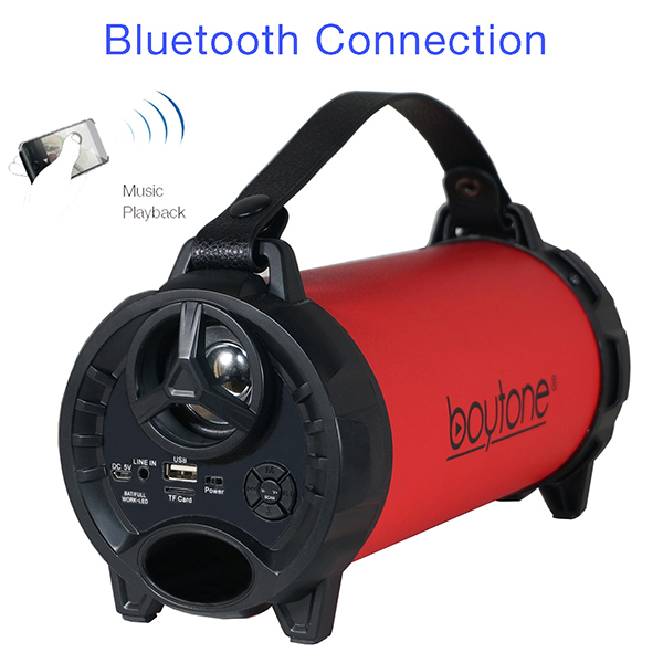 Boytone BT-40RD Portable Bluetooth Indoor/Outdoor Speaker 2.1 Hi-Fi Cylinder Loud Speaker with Built-in 2x3 Sub