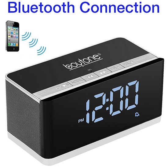 Boytone BT-86C Bluetooth 4.1 Portable Alarm Clock Radio Wireless Speaker, Digital FM