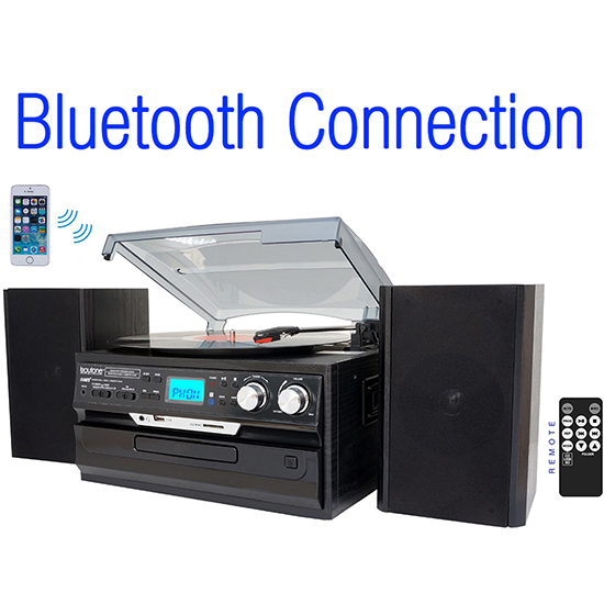 8-in-1 Boytone BT-24DJB with Bluetooth Connection, 3 Speed 33, 45, 78 Rpm, CD, Casse