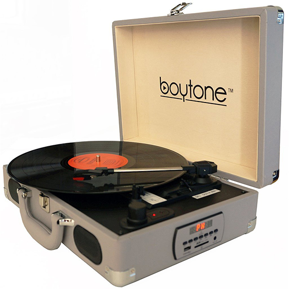Boytone BT-101TBGR Turntable Portable Suitcase Style Belt-Drive 3-speed with FM Radi