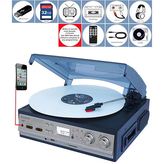 BOYTONE BT-17DJS-C 3-Speed Turntable 2 Built in Speakers Digital LCD Displa