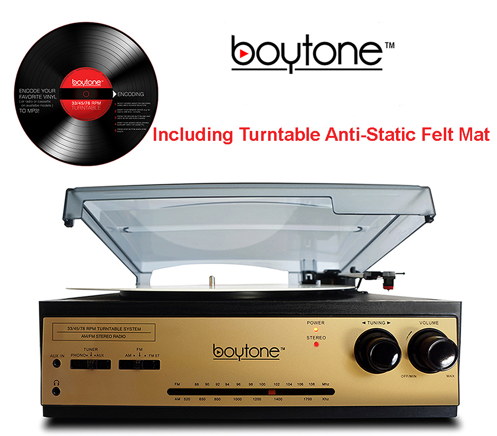 Boytone BT-13G with Bluetooth Connection 3-Speed Stereo Turntable Belt Drive