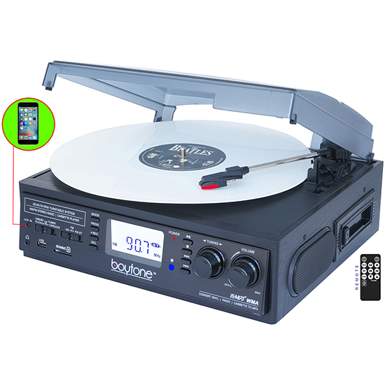 BOYTONE BT-19DJB-C 3-Speed Stereo Turntable - 33/45/78 RPM with AM-FM Radio BOYTONE BT-19DJB-C 3-Speed Stereo Turntable - 33/45/78 RPM with AM-FM Radio