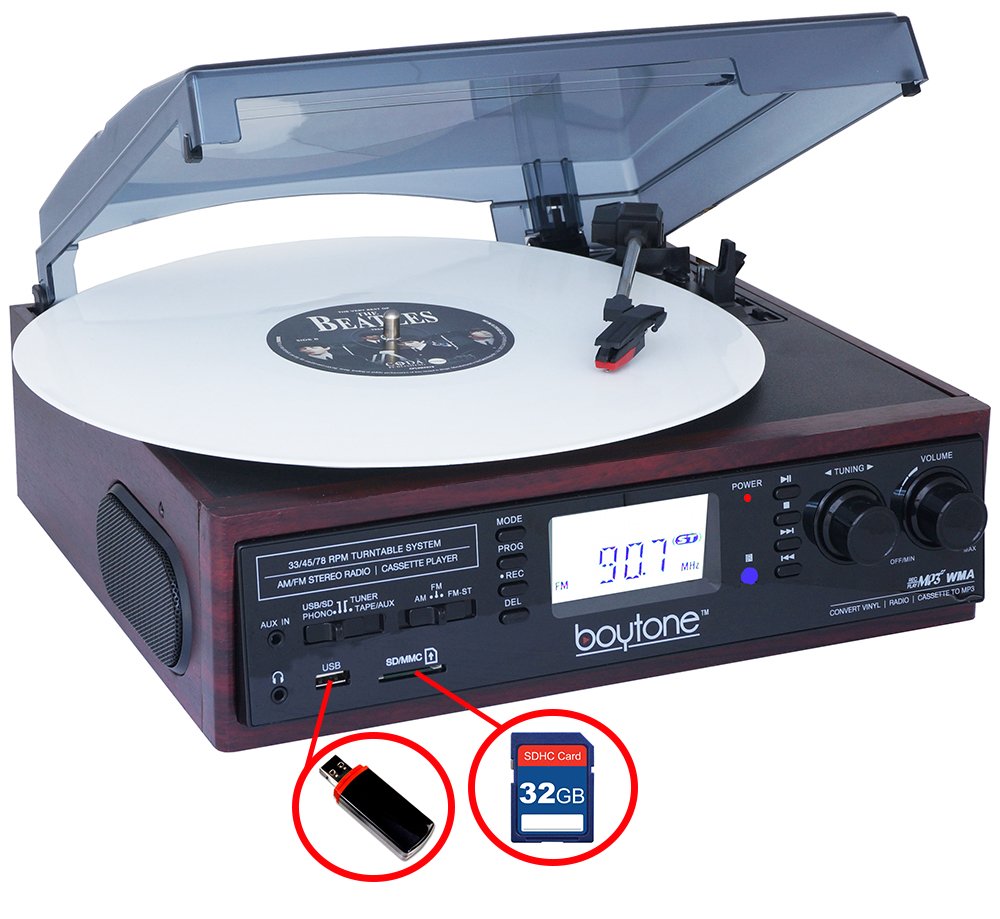 BOYTONE BT-19DJM-C 3-Speed Stereo Turntable - 33/45/78 RPM with AM-FM Radio BOYTONE BT-19DJM-C 3-Speed Stereo Turntable - 33/45/78 RPM with AM-FM Radio