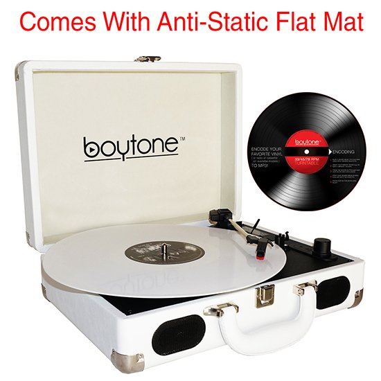 Boytone BT-101WT Bluetooth Turntable Briefcase Record player AC-DC, Built in Recharg