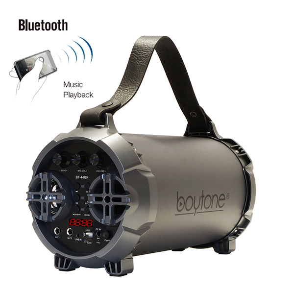 Boytone BT-44GR Portable Bluetooth Indoor/Outdoor 2.1 Hi-Fi Cylinder Loud Speaker Built-in 5" + 2 Boytone BT-44GR Portable Bluetooth Indoor/Outdoor 2.1 Hi-Fi Cylinder Loud Speaker Built-in 5" + 2