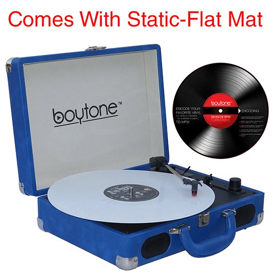 Boytone BT-101BL Bluetooth Turntable Briefcase Record player AC-DC, Built in Recharg