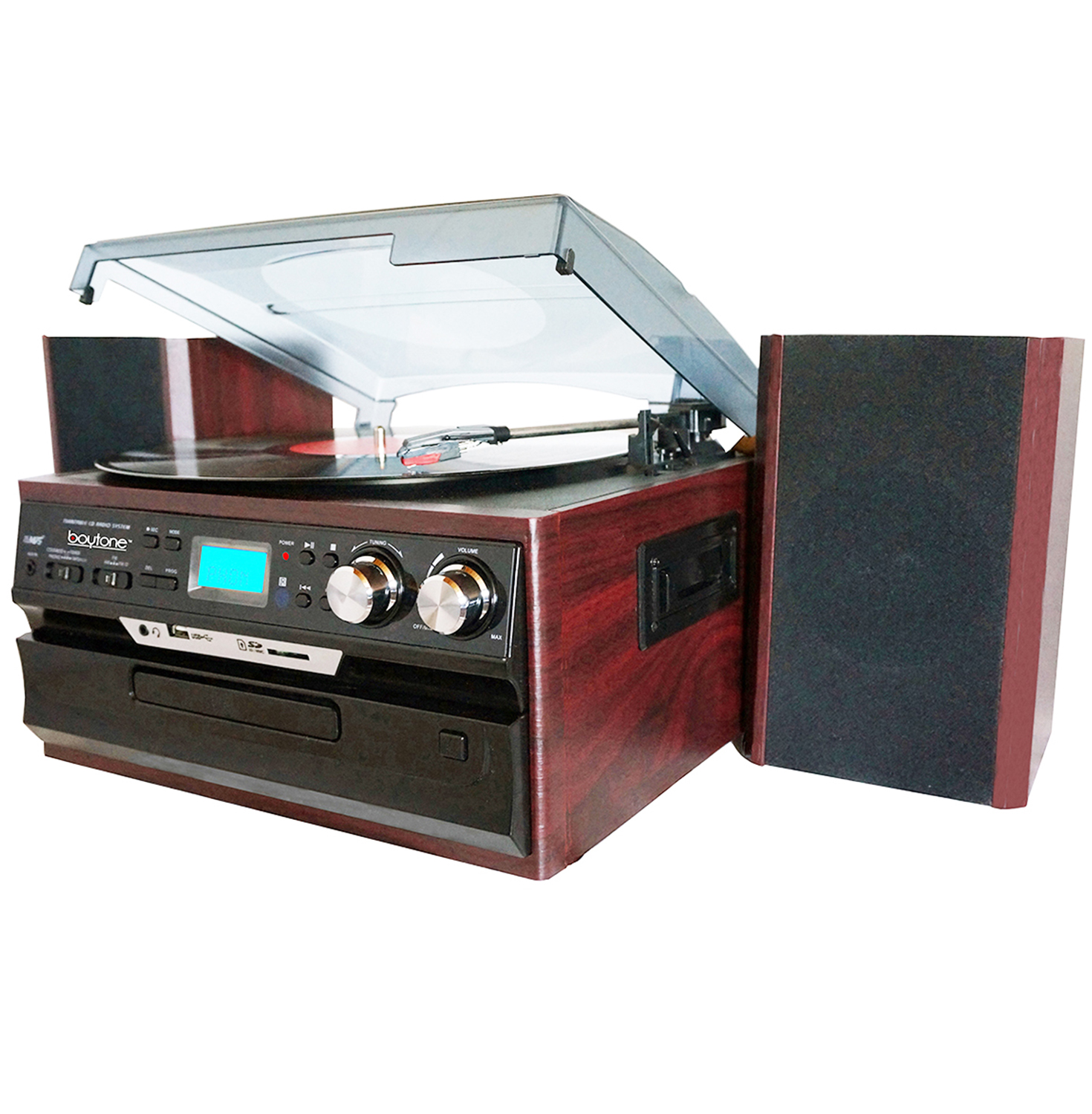 Boytone BT-21DJM-CDSP 3-Speed Turntable with CD/MP3/ AM/FM Radio/Cassette/USB and Vi Boytone BT-21DJM-CDSP 3-Speed Turntable with CD/MP3/ AM/FM Radio/Cassette/USB and Vi