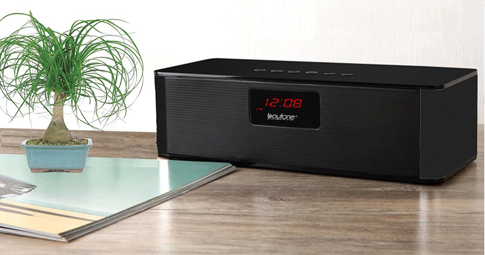 Boytone BT-87CR Portable FM Radio Alarm Clock, Wireless Bluetooth 4.1 Speaker, Built