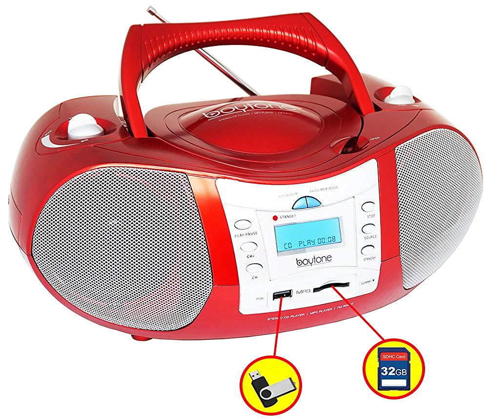 Boytone BT-6R CD Boombox Red Metallic color Edition Portable Music System with CD Pl