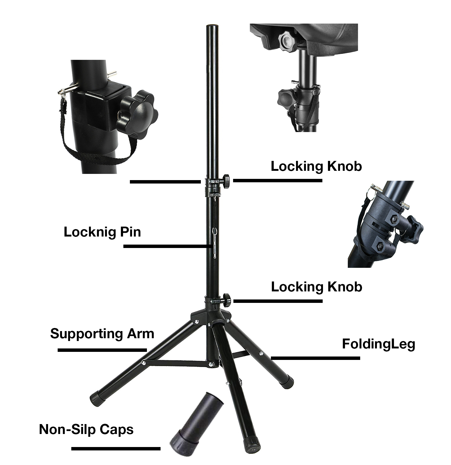 Universal Speaker DJ Stand Mount Holder - Heavy Duty Tripod w/ Adjustable Height from 24 to 37 and 35mm Compatible