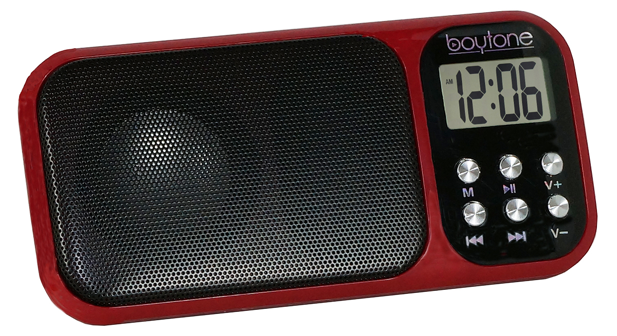 Boytone BT-92R Portable FM Transistor Clock Radio Alarm, Countdown timer, Built-in S