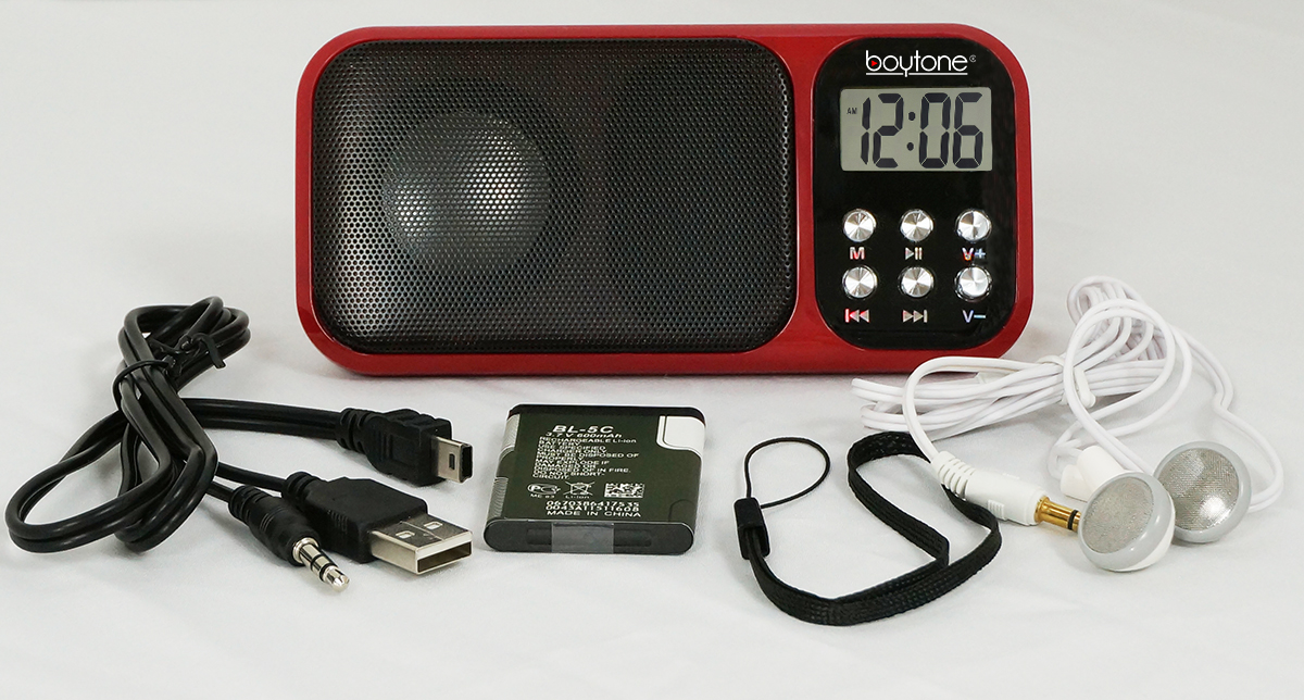 Boytone BT-92R Portable FM Transistor Clock Radio Alarm, Countdown timer, Built-in S