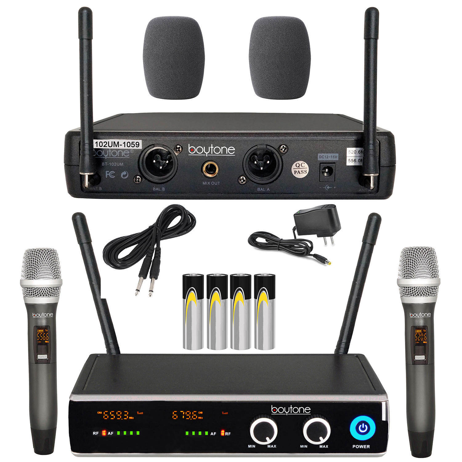 Boytone BT-102UM UHF Digital Wireless Microphone System  Dual Fixed Frequency Wireless Mic Receiver