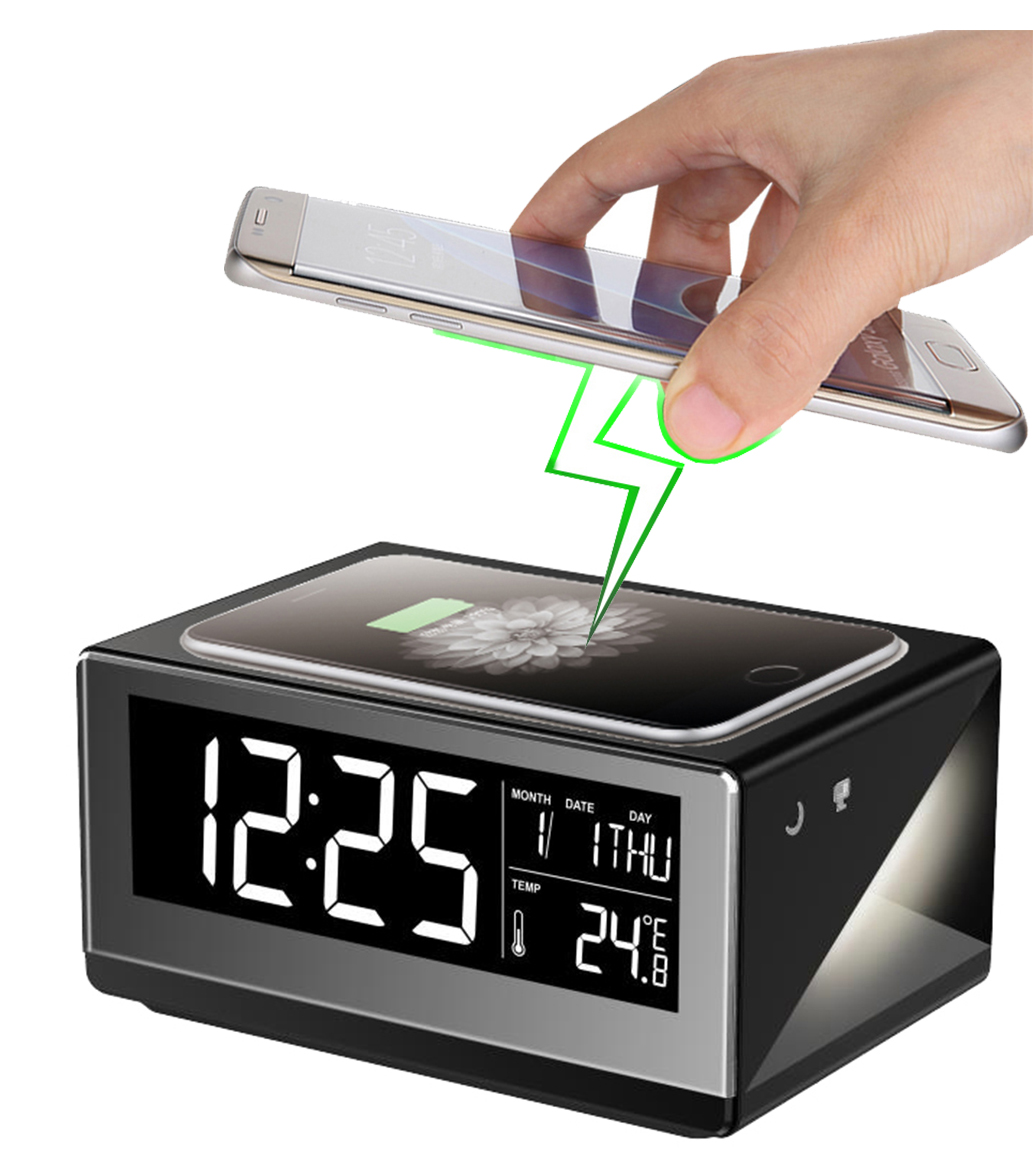 Boytone BT-12B Fast Wireless Charging Digital Alarm Clock with Temperature & Calendar Display, Bed Light