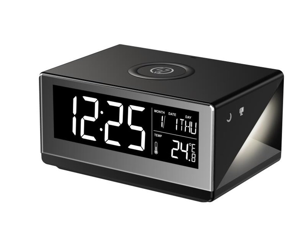 Boytone BT-12B Fast Wireless Charging Digital Alarm Clock with Temperature & Calendar Display, Bed Light