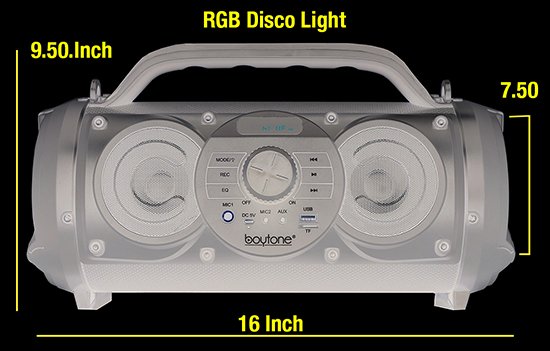 Boytone BT-18BK Portable Bluetooth Boombox Speaker, Indoor/Outdoor 2.1 Hi-Fi Cylinder Loud Sound Built-in 5"