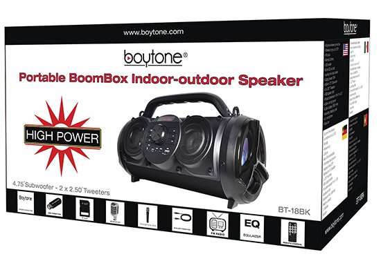 Boytone BT-18BK Portable Bluetooth Boombox Speaker, Indoor/Outdoor 2.1 Hi-Fi Cylinder Loud Sound Built-in 5"