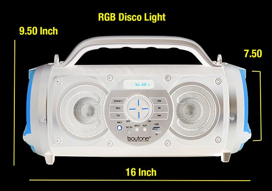 Boytone BT-18RG Portable Bluetooth Boombox Speaker, Indoor/Outdoor 2.1 Hi-Fi Cylinder Loud Sound Built-in 5\"