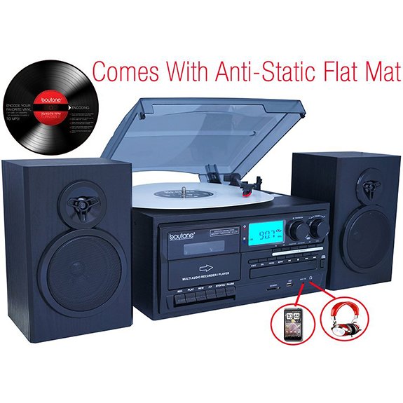 Boytone BT-28SPB, Bluetooth Classic Style Record Player Turntable with AM/FM Radio,