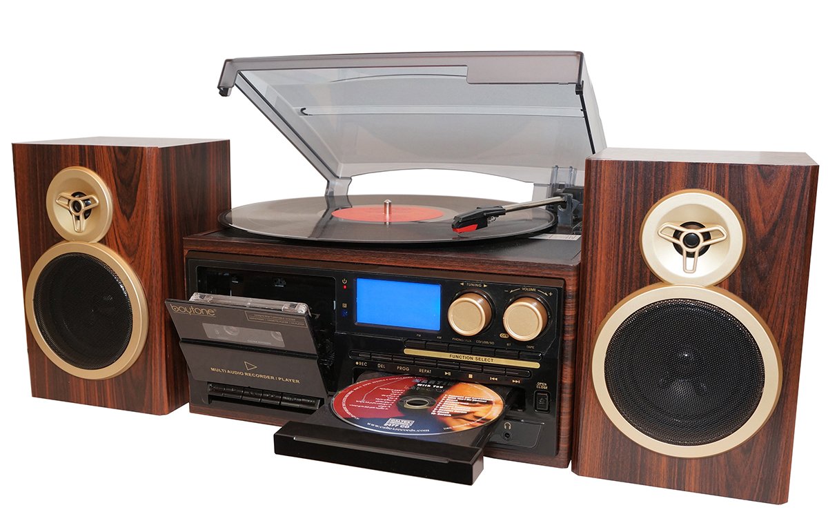 Boytone BT-28SPM, Bluetooth Classic Style Record Player Turntable with AM/FM Radio,