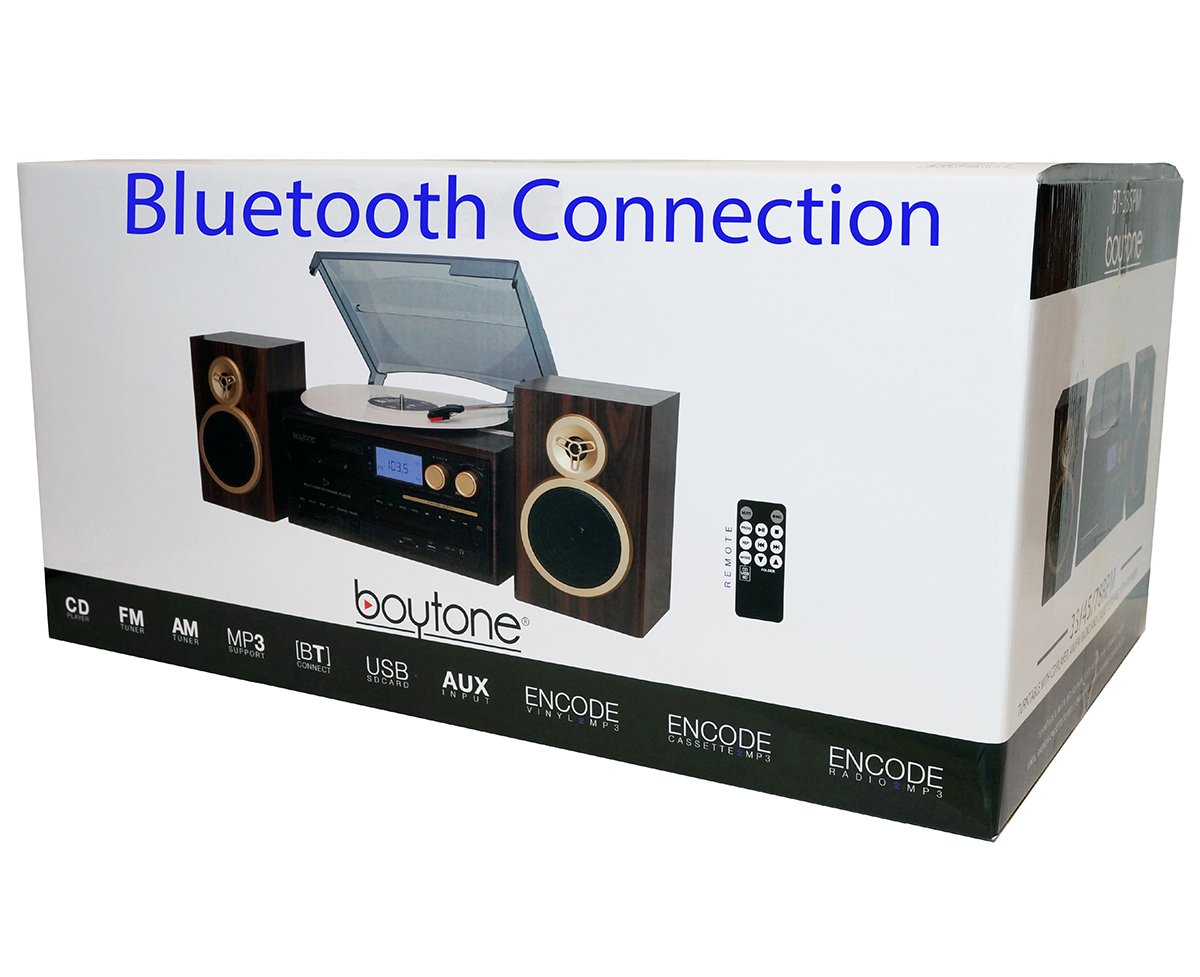 Boytone BT-28SPM, Bluetooth Classic Style Record Player Turntable with AM/FM Radio,