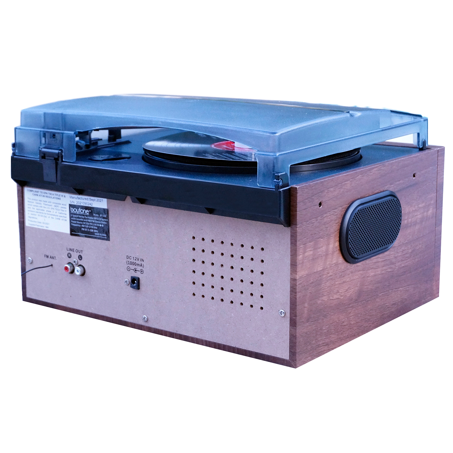 Boytone BT-32W, Bluetooth Record Player Turntable, AM/FM Radio, Cassette, CD Player, 2 Built in Speaker, Ability to Convert Vinyl, Radio, Cassette, CD to MP3 Without a Computer, SD Slot, USB, AUX