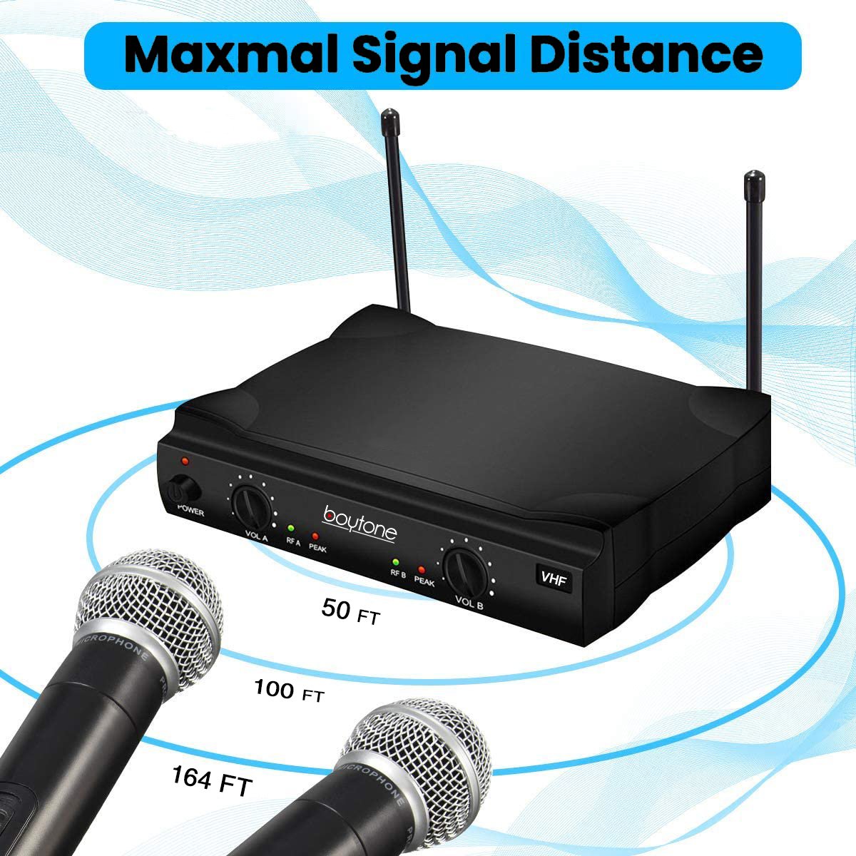Boytone BT-42VM Dual Channel Wireless Microphone System - VHF Fixed Dual Frequency Wireless Mic Receiver