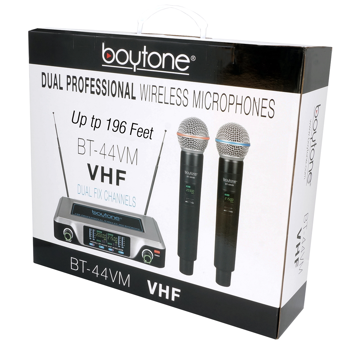 Boytone BT-44VM Dual Digital Channel Wireless Microphone System - VHF Fixed Frequency Wireless Mic