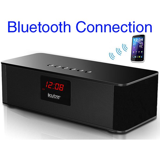 Boytone BT-87CR Portable FM Radio Alarm Clock, Wireless Bluetooth 4.1 Speaker, Built