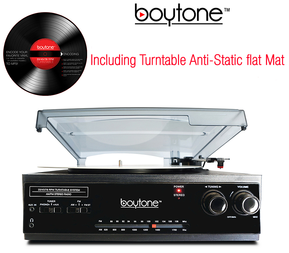 Boytone BT-13B with Bluetooth Connection 3-Speed Stereo Turntable Belt Drive 33/45/7