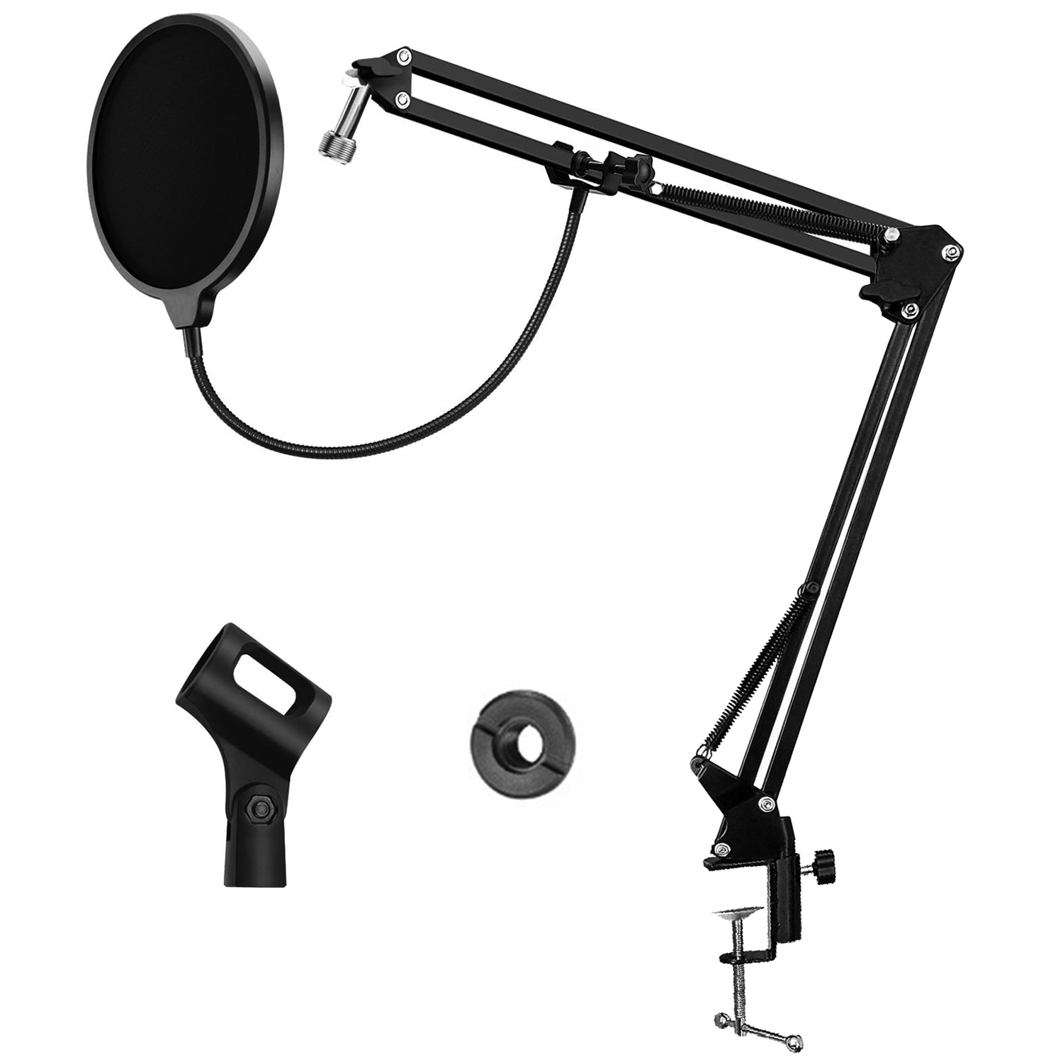 Boytone Bundle Adjustable Microphone Arm Suspension Stand, Plus Upgraded Microphone Pop Filter Mask Shield