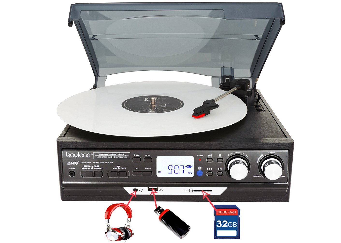 Boytone BT-37B-C Bluetooth 3-Speed Stereo Turntable, Wireless Connect to Devices spe