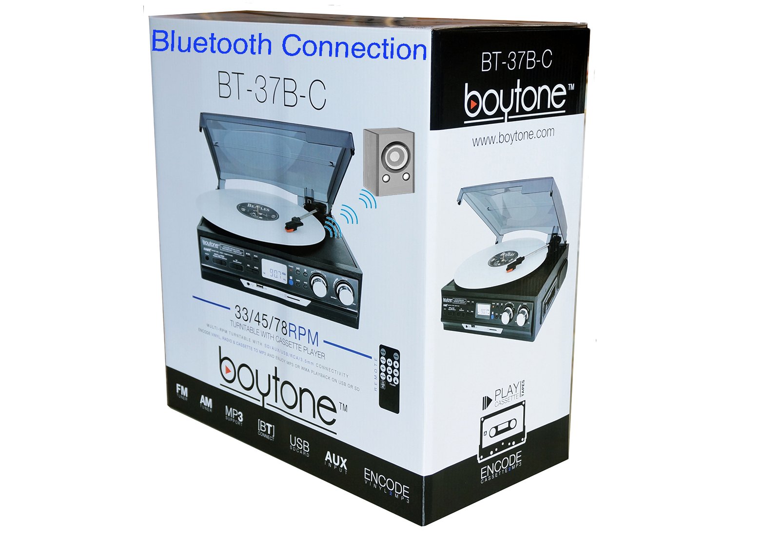 Boytone BT-37B-C Bluetooth 3-Speed Stereo Turntable, Wireless Connect to Devices spe