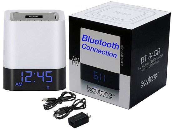 Boytone BT-84CB Portable FM Radio Alarm Clock Wireless Bluetooth 4.1 Speaker, 3-Way