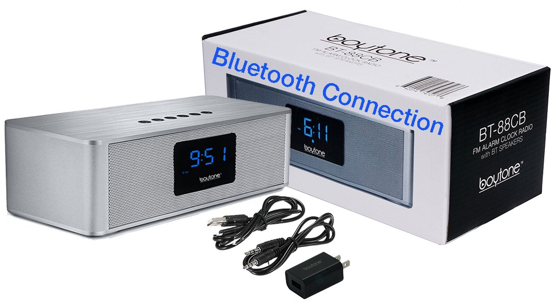 Boytone BT-88CB Bluetooth 4.1 Portable Alarm Clock Radio Wireless Speaker, Digital F