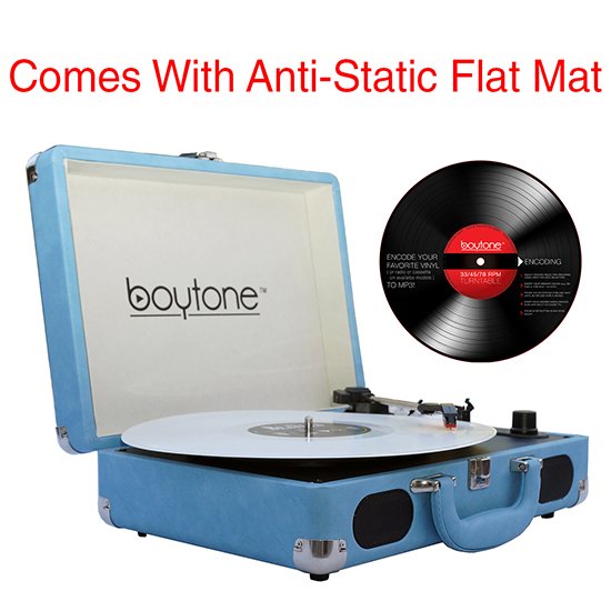 Boytone BT-101LB Bluetooth Turntable Briefcase Record player AC-DC, Built in Recharg