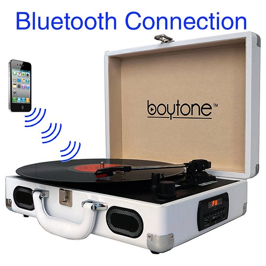 Boytone BT-101WT Bluetooth Turntable Briefcase Record player AC-DC, Built in Recharg