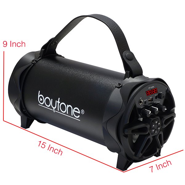 Boytone BT-42BK Portable Bluetooth Indoor/Outdoor 2.1 Hi-Fi Cylinder Loud Speaker with Built-in 4\" + 3