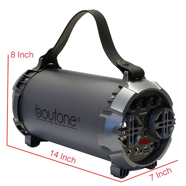 Boytone BT-44GR Portable Bluetooth Indoor/Outdoor 2.1 Hi-Fi Cylinder Loud Speaker Built-in 5" + 2