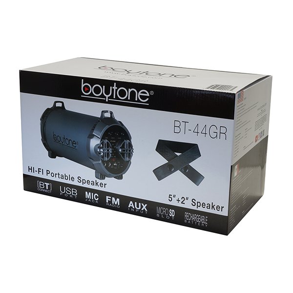 Boytone BT-44GR Portable Bluetooth Indoor/Outdoor 2.1 Hi-Fi Cylinder Loud Speaker Built-in 5" + 2